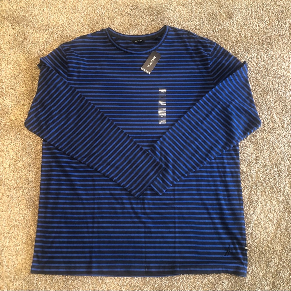 🇺🇸 Nautica Blue Stripped Long-sleeve Shirt, Size XXL - Picture 1 of 7